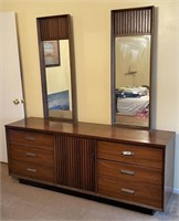 Mid century Bassett triple dresser w/2 mirrors