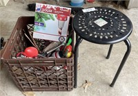 Crate with NEW outdoor solar lights, metal table