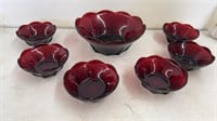 Hocking royal ruby scalloped berry bowl set 1940s