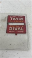 Early rival dog food metal tag