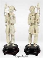 Pair of Vintage Chinese Bone Carved Figurines