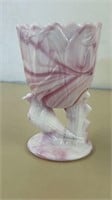 L.E. Smith Pink Slag Glass Pheasant Vase
