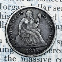 RARE 1875 US SEATED LIBERTY SILVER KEY DATE COIN
