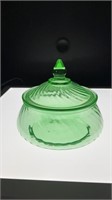 Uranium green glass swirl candy dish