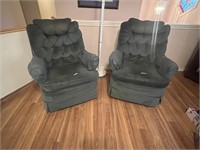 PAIR OF GREEN SWIVEL CHAIRS
