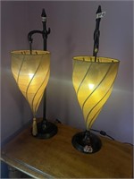 PAIR OF UPSIDE DOWN SHADE LAMPS 28" TALL