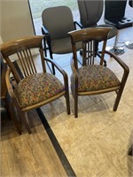 2 wood and fabric sitting chairs