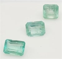 (K) 3 Columbian Emerald Gemstones - Radiant and