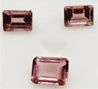 (K) Three Pink Tourmaline Gemstones- Emerald Cut