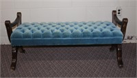 Velvet button tufted top, end of bed bench