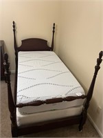 Oak twin 4 poster bed, box springs and mattress