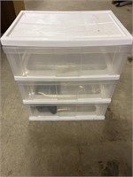 Three drawer, plastic storage unit