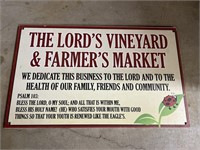 The Lords vineyard and farmers market sign,