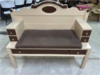 Painted wooden bench with pullout drawers
