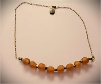 STUNNING VINTAGE AMBER GLASS BEADS GOLD SPACERS