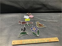 Leaded glass flowers and birds