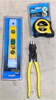 tape measure, level & cutters