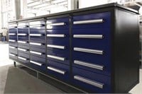 10' BLUE WORK BENCH WITH 25 DRAWERS