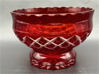 Vintage Bohemian Glass Ruby Red Cut to Clear Bowl