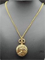Ladies Gold Tone Pendant Watch Necklace