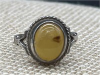 Sterling Silver Yellow Stone Ring Size 5.5  TW