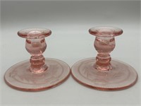 Pair of Pink Depression Glass Candle Holders