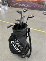 Used King Cobra golf bag and misc clubs