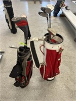 2 used youth golf bag’s and misc clubs and a pull