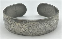 Women’s Pewter Cuff Bracelet Marked Chrysanthemum