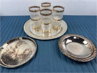 MID CENTURY GLASSES / SILVER TONED PLATES