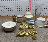 Pr. Luster vases + Decor, Gold vase, pet bowl