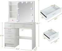 Vanity Desk with LED Lighted Mirror, 31.5"