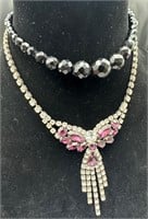 2 Vintage Rhinestone & Beaded Necklace