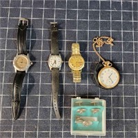 D6 4pc Watches wrist/pocket Cuff links Tie clip