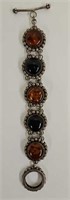 Surrti Sterling Silver, Amber & Onyx Bracelet