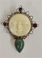 Sajen Sterling Silver Amethyst & Jade Pin/Pendant