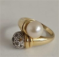 14KT Gold, Diamond & Pearl Ring