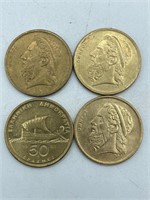 Set of Greek 50 Drachmas Coins