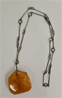 Large Natural Amber pendant on sterling chain