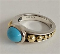 18k gold & sterling ring with turquoise cabochon