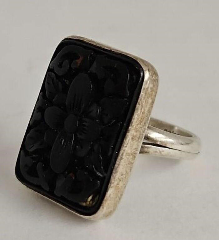 Sajen sterling silver and carved onyx ring