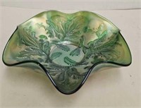 Fenton Green Carnival Glass Thistle Bowl