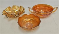 (3) Marigold Carnival Glass Bowls