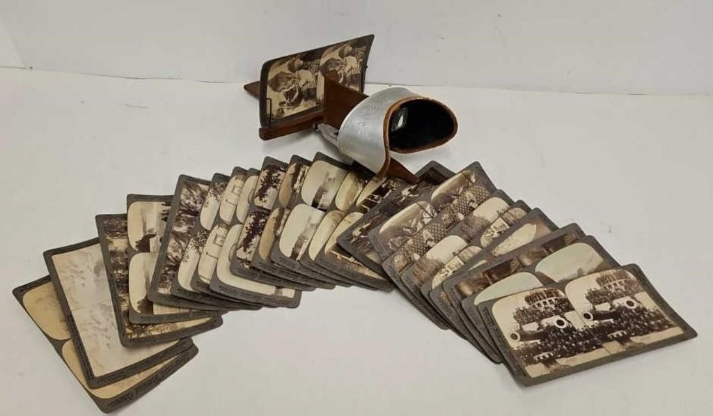 Antique Stereograph Viewer and 23 Viewer Cards