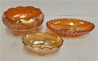 (3) Marigold Carnival Glass Bowls