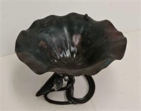 Bronze Japanese Lotus Leaf & Frog Bowl