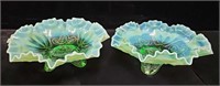 Pr Jefferson Green Opalescent Glass Bowls