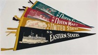 (4) Vintage Steamship Line Felt Pennants