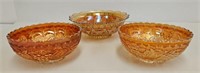 (3) Marigold Carnival Glass Bowls