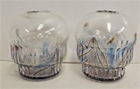 Pr Antique  Art Glass Oil Lamp Orbs
